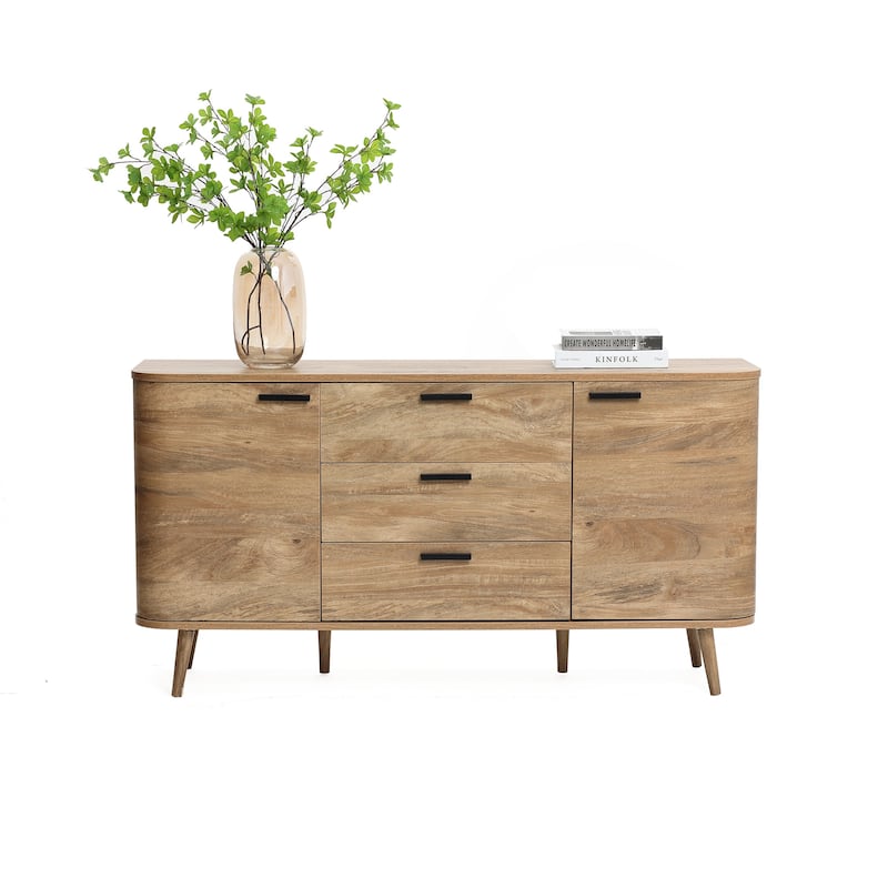 Natural Oak Manufactured Wood 2-Door and 3-Drawer Sideboard Cabinet - 59.1" Wide