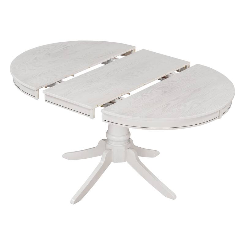 5-Piece Wooden Dining Table Set with Extendable Round Table & 4 Chairs