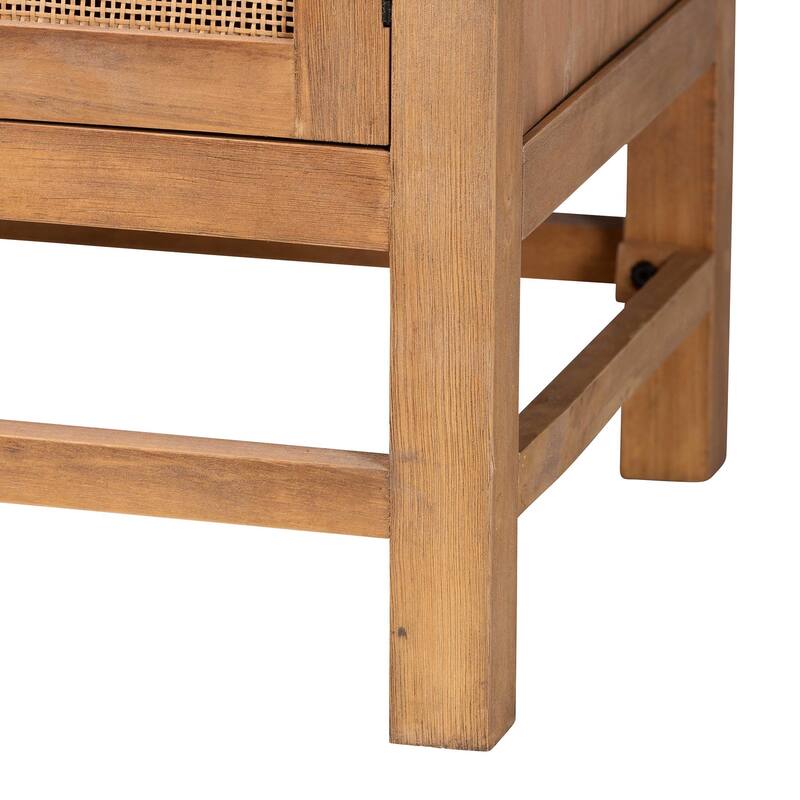 Sibu Storage Cabinet with Rattan Door - Tall Accent Display Tower with Open Shelves and Cabinet for Living Room or Bedroom