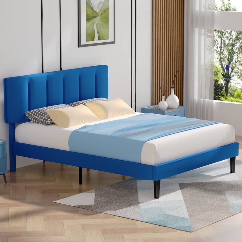 VECELO Tufted Upholstered Platform Bed Frame with Adjustable Height Headboard Twin/Full/Queen Size Beds