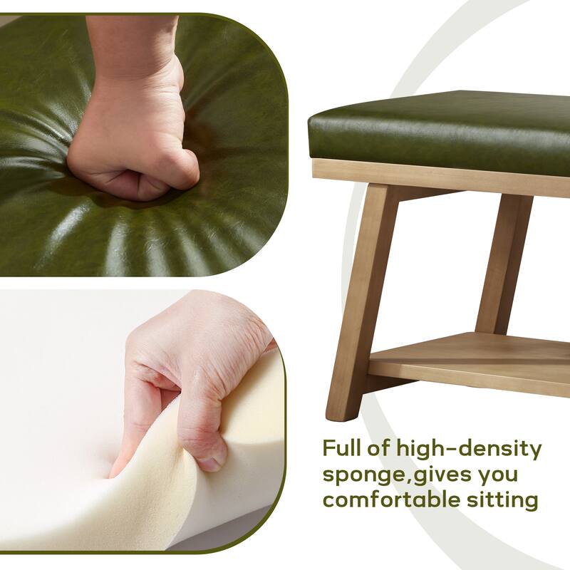 Solid Wood Shoe Bench with Cushion Entryway Shoe Bench