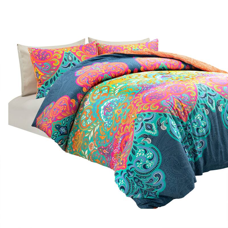 Lush Decor Boho Chic Reversible Cotton Duvet Cover 3Pc Set