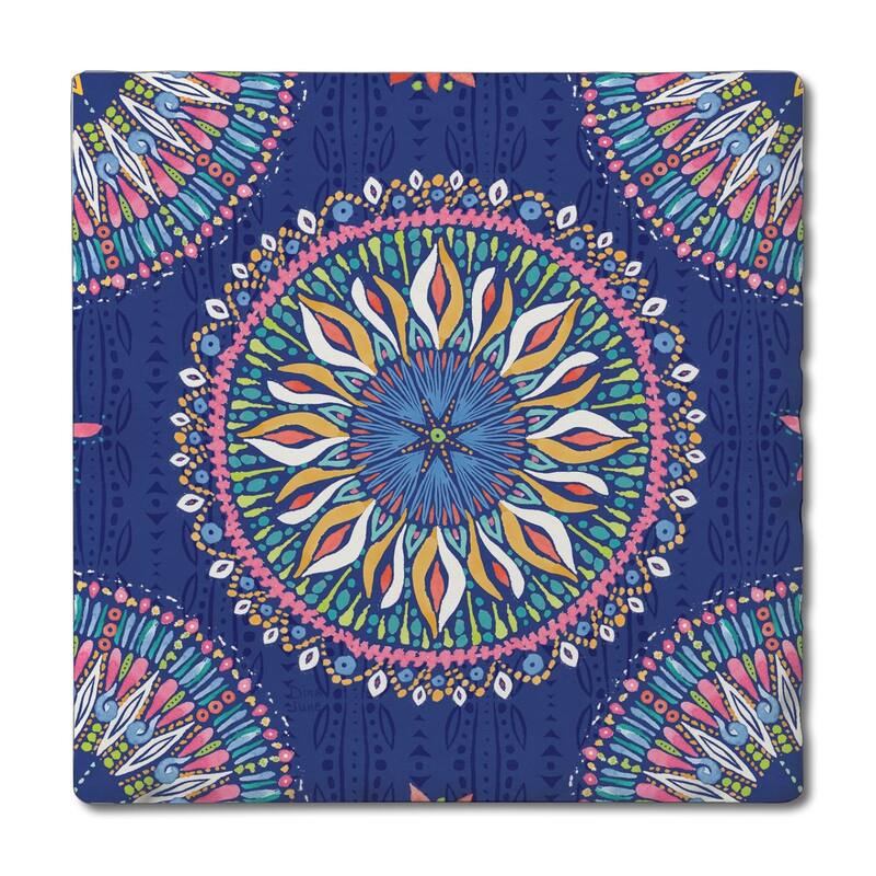 Mandala Seas 4 Pack Absorbent Stone Coasters with Cork Backing 4" Square Made in The USA Absorbent Wipes Clean