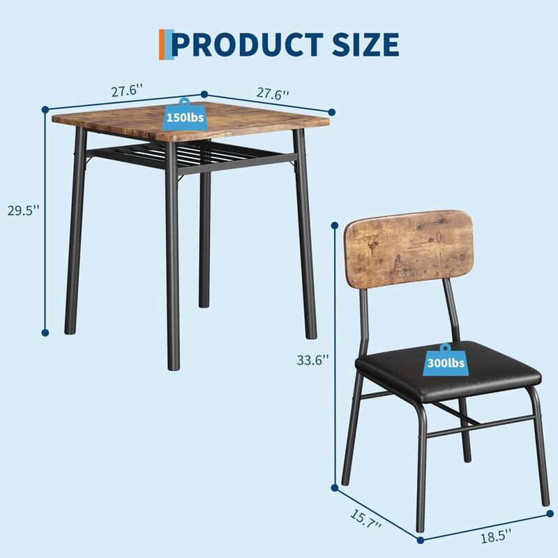 3-Piece Dining Room Set, with Storage Rack and Metal Frame