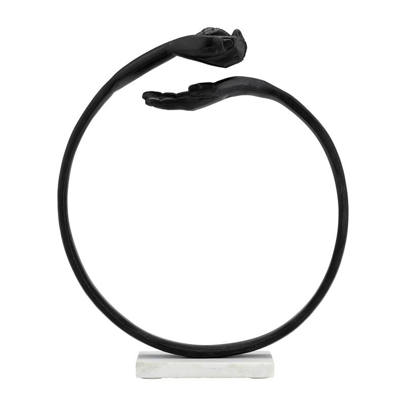 Metal, 15" Hand Ring On Base Sculpt , Black/White, Round, 15"H, Solid Color - 13" x 4" x 15"