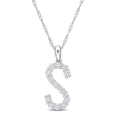 Miadora 1/2ct TDW Diamond 'S' Initial Necklace in 10k White Gold