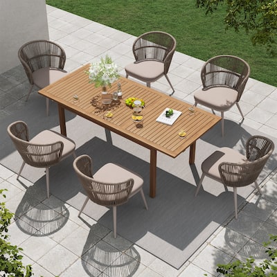 Outdoor 7-Piece Patio Dining Chair and Extendable Wood Dining Table