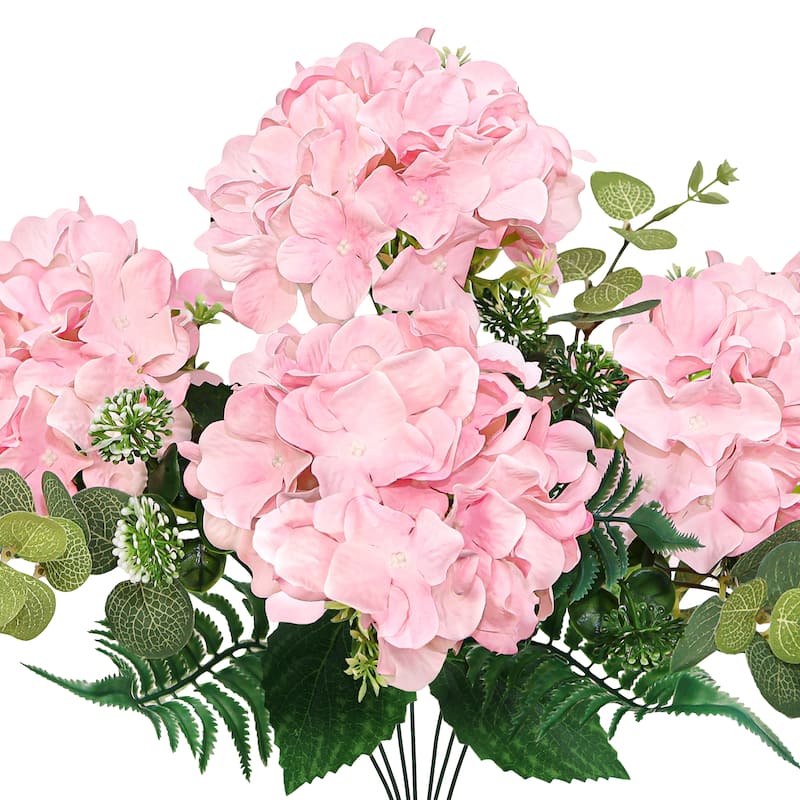 Set of 2 Pink Artificial Hydrangea Flower Stem Bush Bouquet 19in - 19" L x 12" W x 12" DP