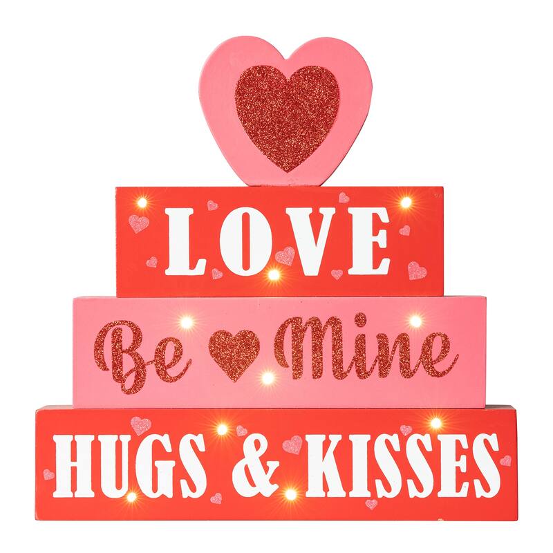 Glitzhome Valentines LED Wooden Block Love Table Decor