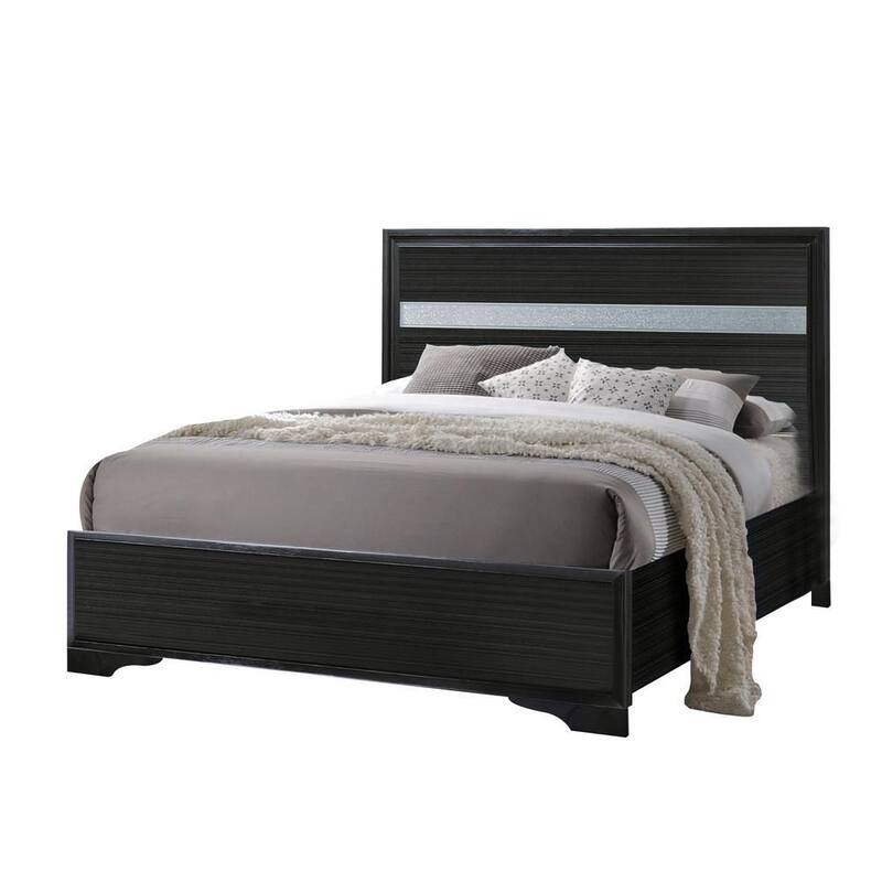 Wooden Bed with 2 Drawers in Black - Full