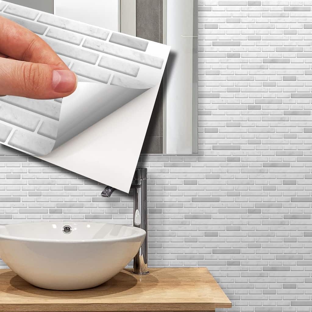 Lux Touch Light Marble Long Mosaic Backsplash Tile Stickers