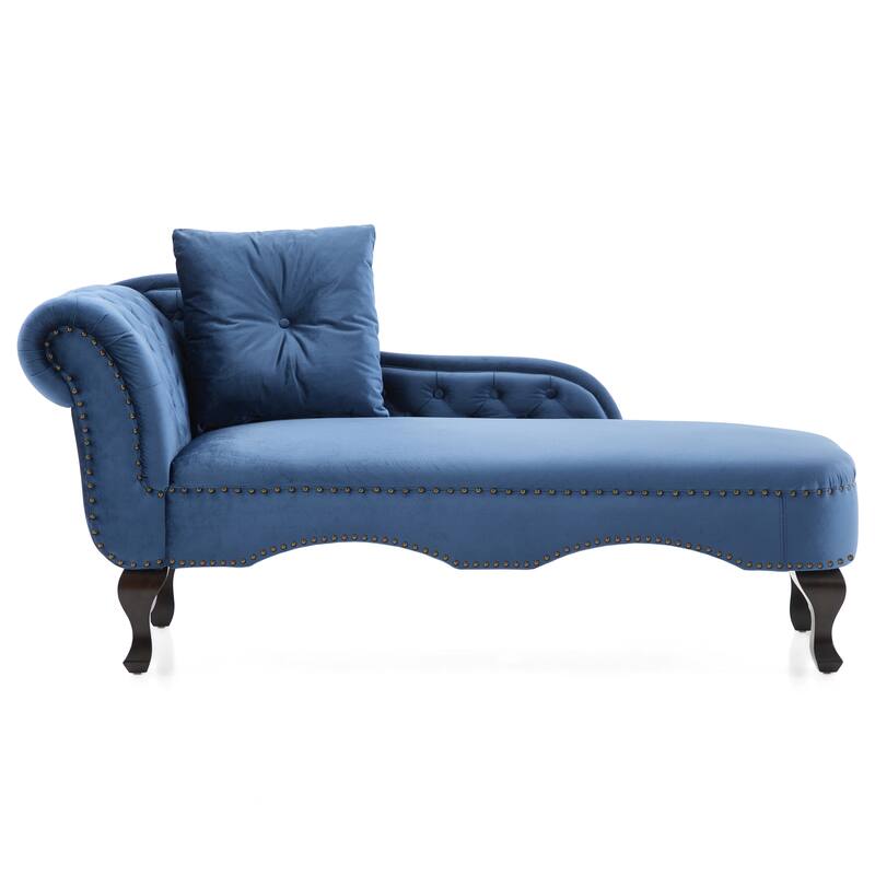 Christopher Knight Home - Bressi Modern Velvet Upholstered Chaise Lounge with Tufted Backrest, Nailhead Trim & Pillow