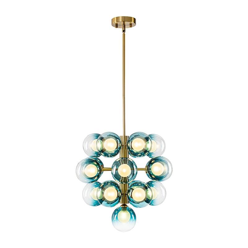 Art Deco Tiered Blue Frosted Bubble Round Sputnik Chandelier