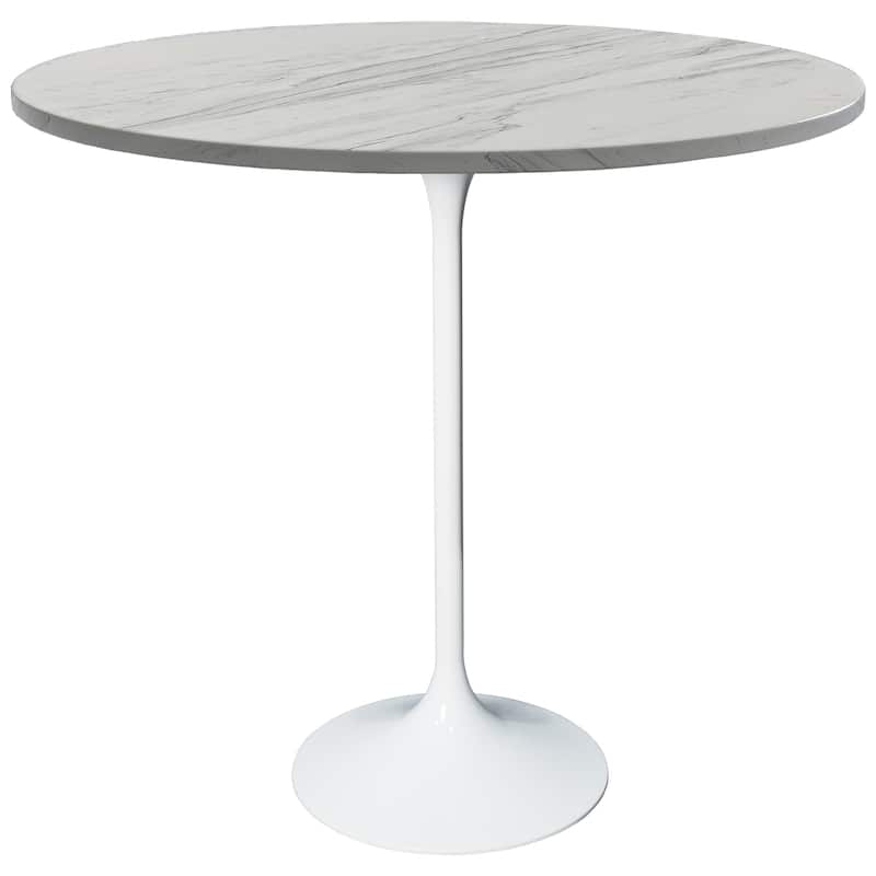 LeisureMod Verve Round Bar Dining Table with White Resin TableTop and White Steel Base for Kitchen & Dining Room - 36-Inch