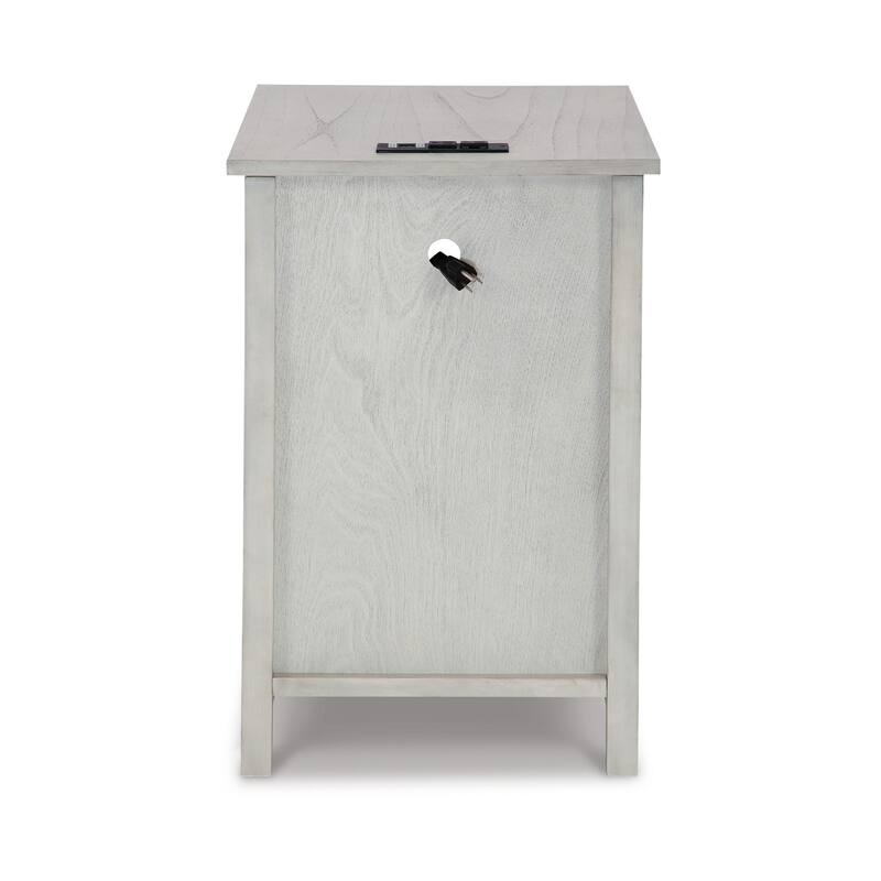 Gena Side End Table, Shelf and Pull Out Tray, White Solid Wood 24 Inch