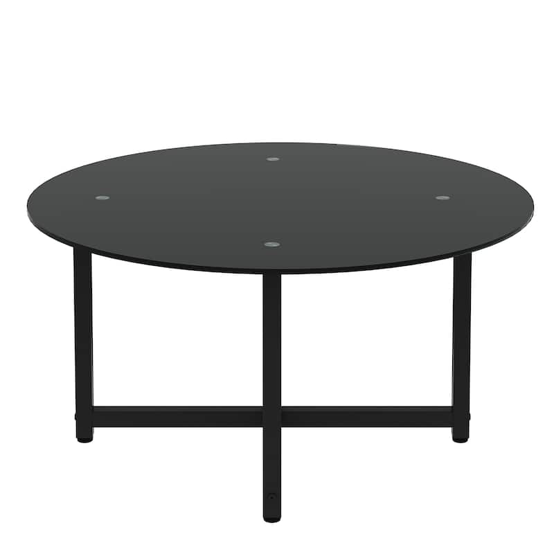 35.5 Inch, Modern Round Coffee Table Transparent Coffee Table with Tempered Glass Top, for Living Room