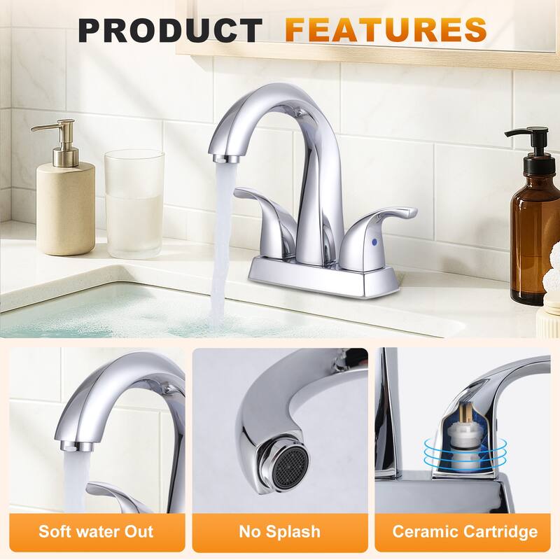 WOWOW 4 in. Centerset Double-Handle Bathroom Faucet with Pop Up Drain