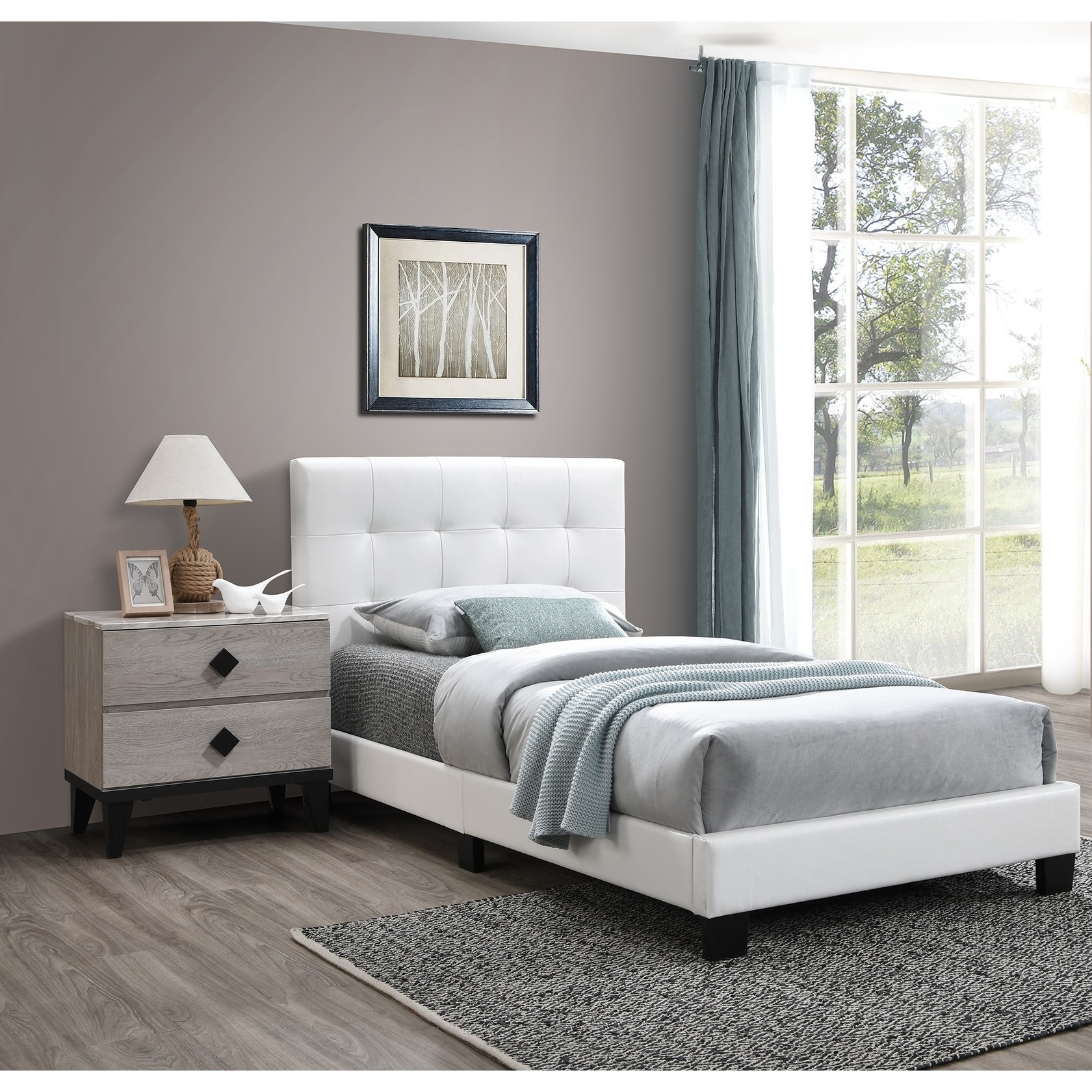 Full Size Bed Faux Leather Headboard Modern Design Middle Support Legs