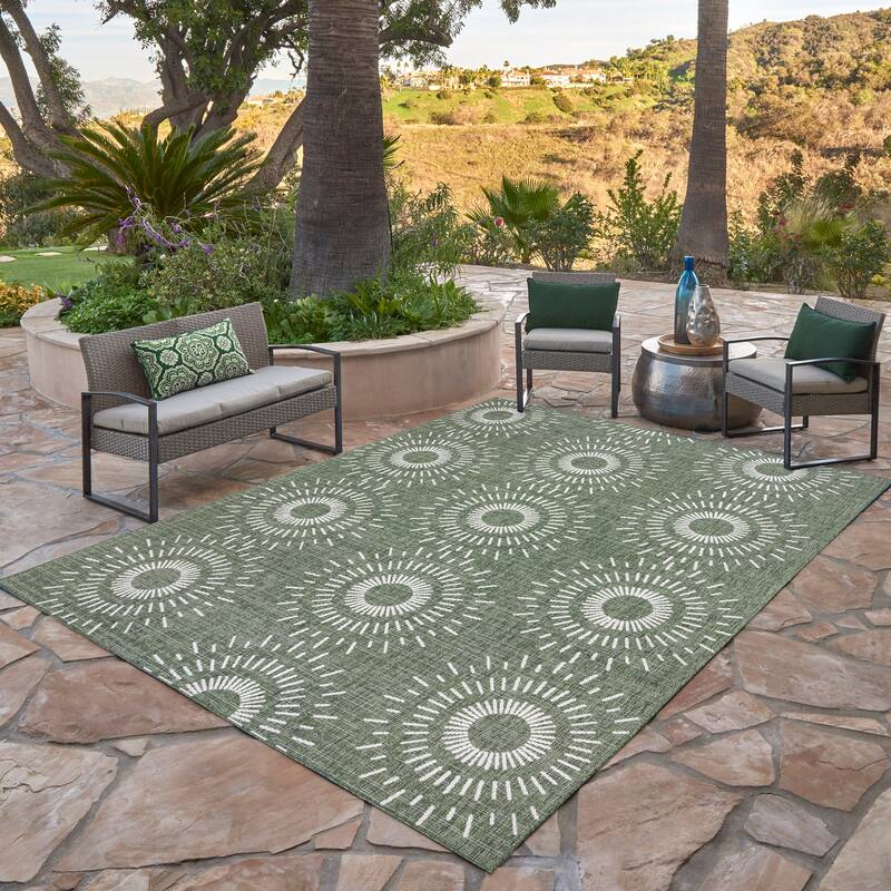 Gertmenian Tropea Tiaret Indoor Outdoor Flatweave Rug, Boho Sunburst Design