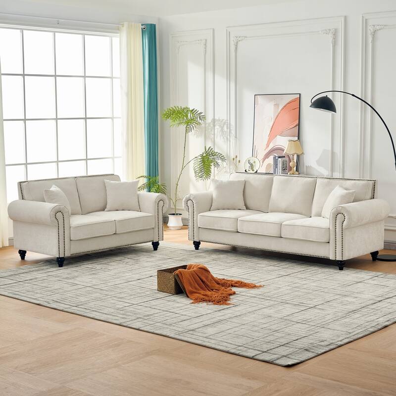 63" Velvet Upholstered Sofa with Curved Armrests, Luxurious Accent Sofa Couch Loveseat with Nailheads