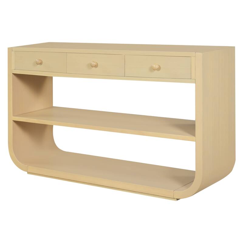 Christopher Knight Home - Modern Entryway Curved Console Table with Soft-Close Drawers & Open Shelves for Living Room, Hallway