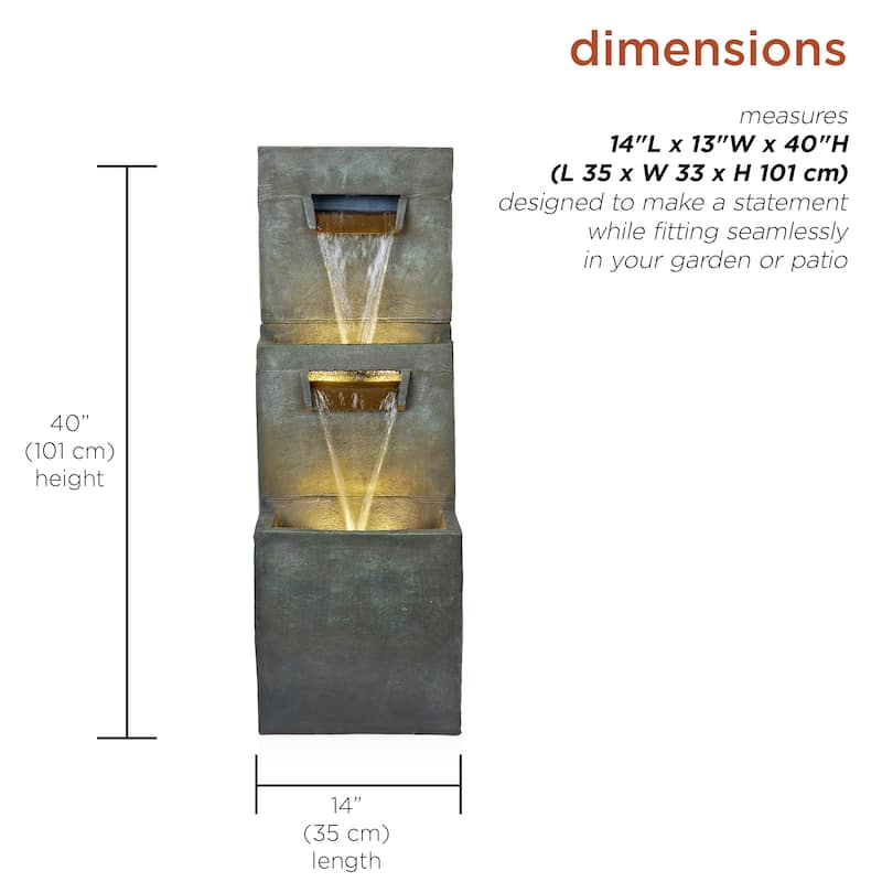 2-Tier Polyresin Modern Stone Wall Fountain w/ Warm White LED