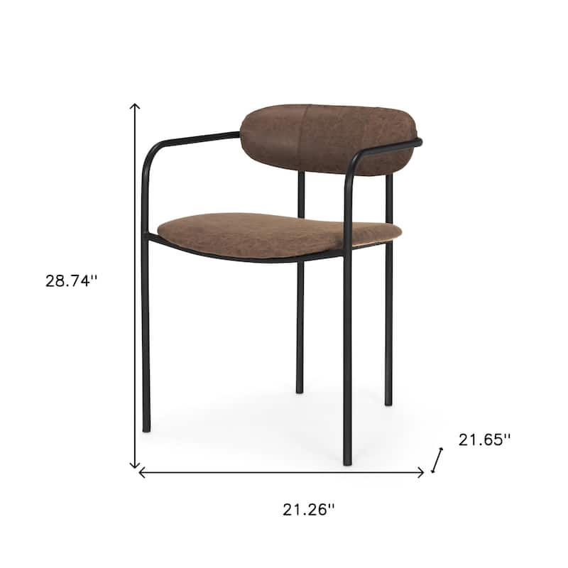 HomeRoots Brown and Black Faux Leather And Metal Open Back Dining Arm Chair - 21.26 in. x 28.74 in. x 21.65 in.