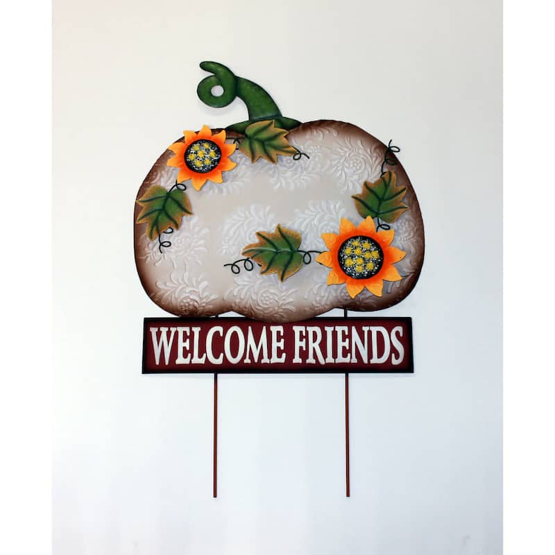 28" Metal Welcome Friends Pumpkin Stake