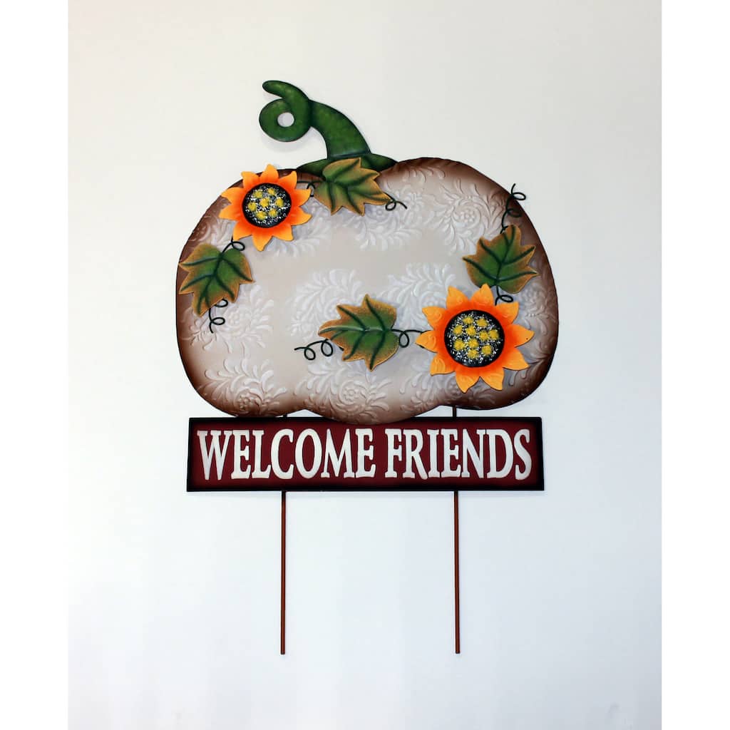 28" Metal Welcome Friends Pumpkin Stake
