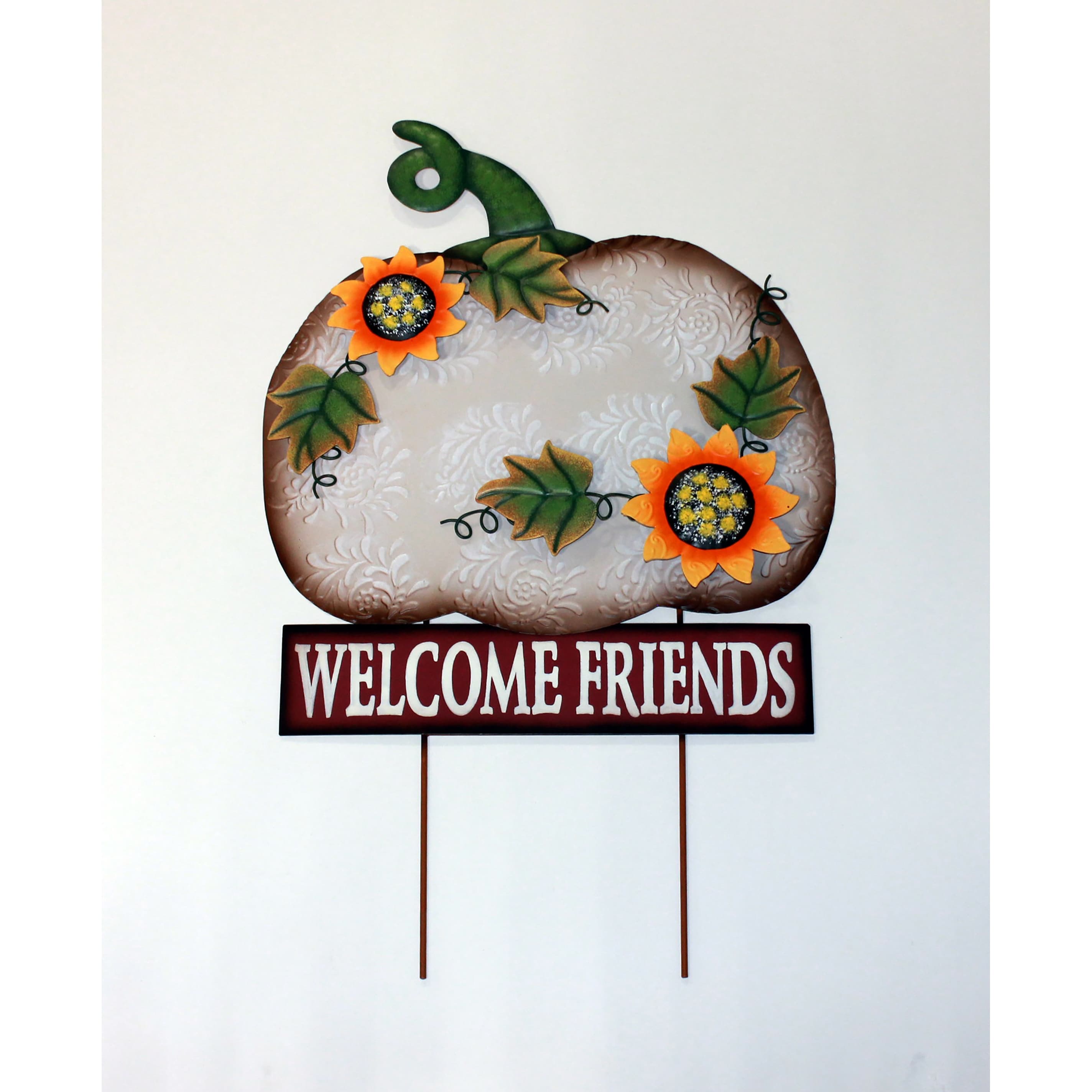 28" Metal Welcome Friends Pumpkin Stake