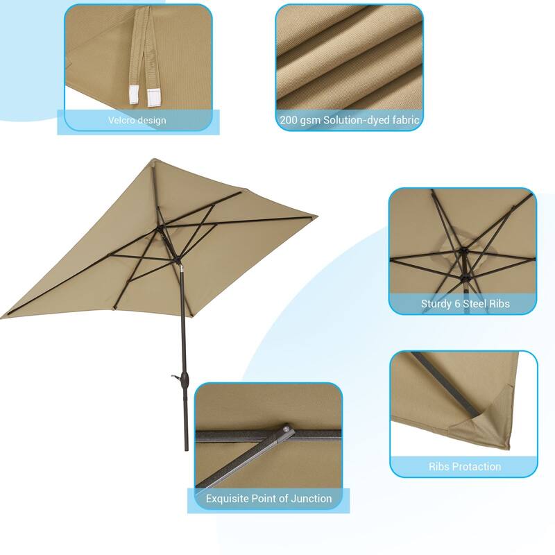 Bonosuki 10x6.5ft Rectangular Aluminum Patio Market Umbrella