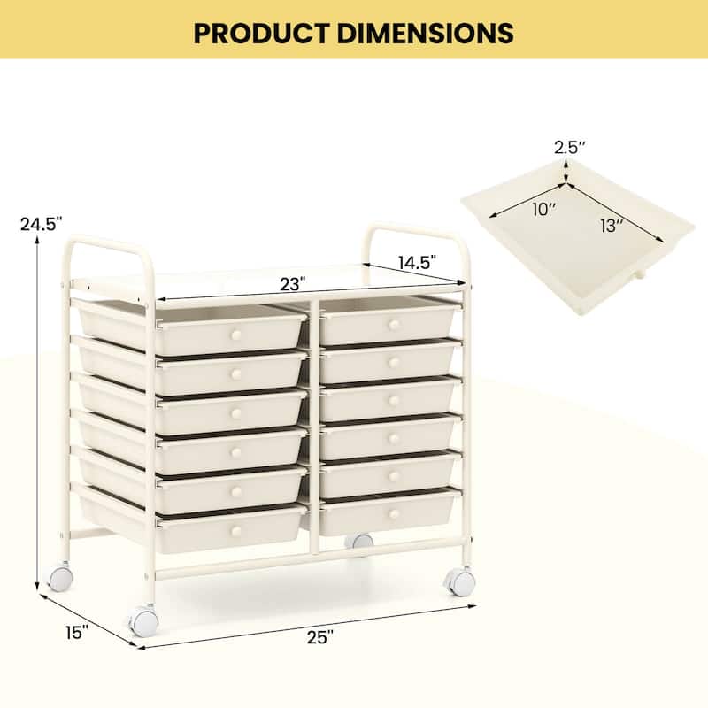 Costway 12 Drawers Rolling Cart Storage Scrapbook Paper Studio - See Details