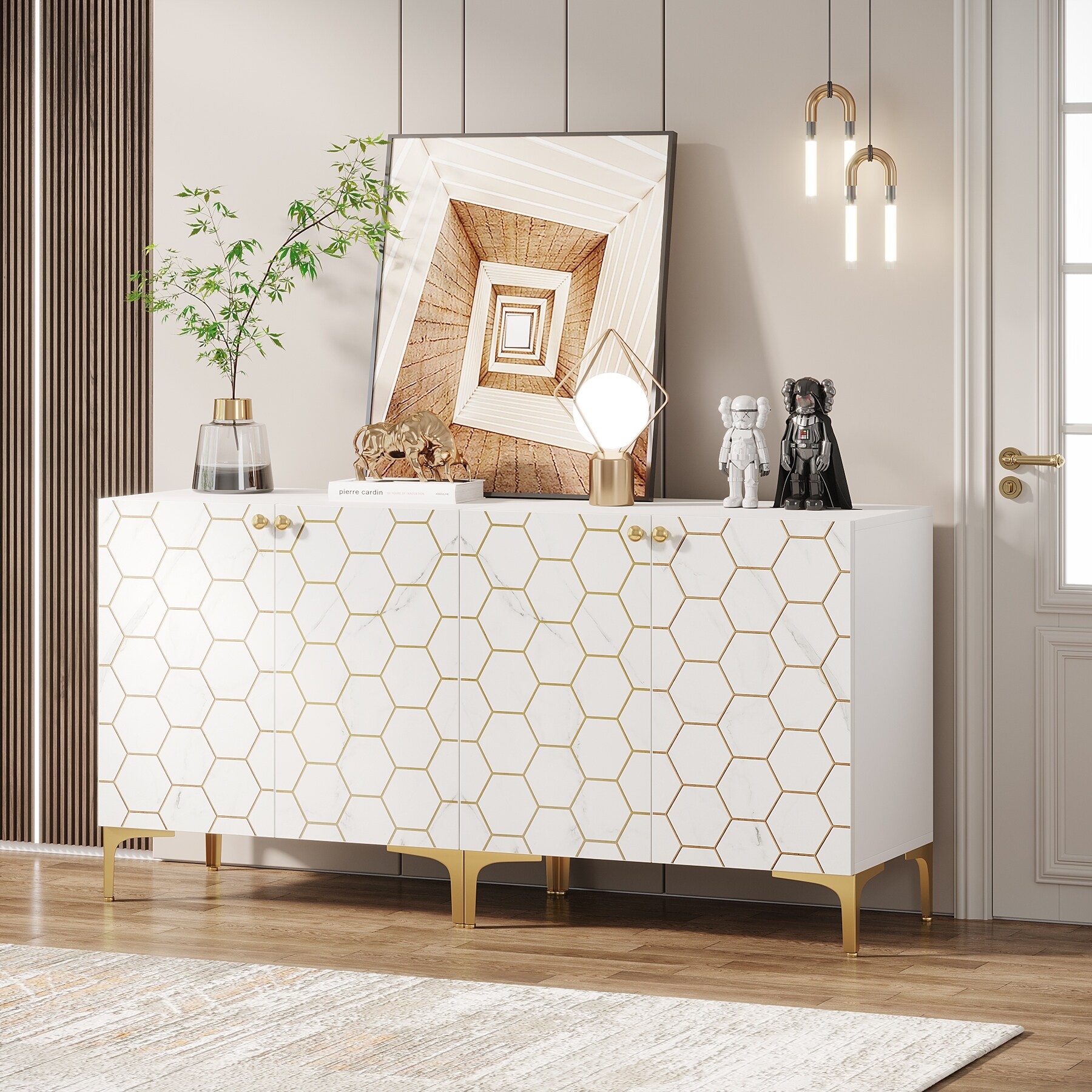 63 Inches Buffet Sideboard Storage Cabinet Modern Colorful