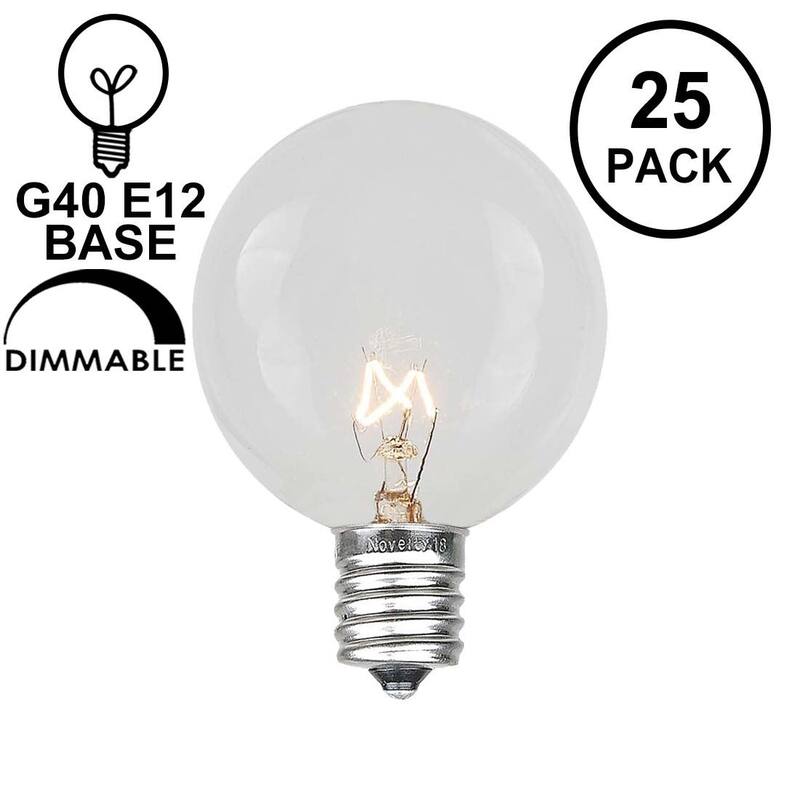 25 Pack G40 Outdoor Patio Globe Replacement Bulbs, Clear, C7/E12 Base - Medium