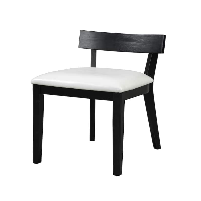 Modern Black-Finish Wood & White Glossy PU Leather Upholstered Dining Chairs Set of 2