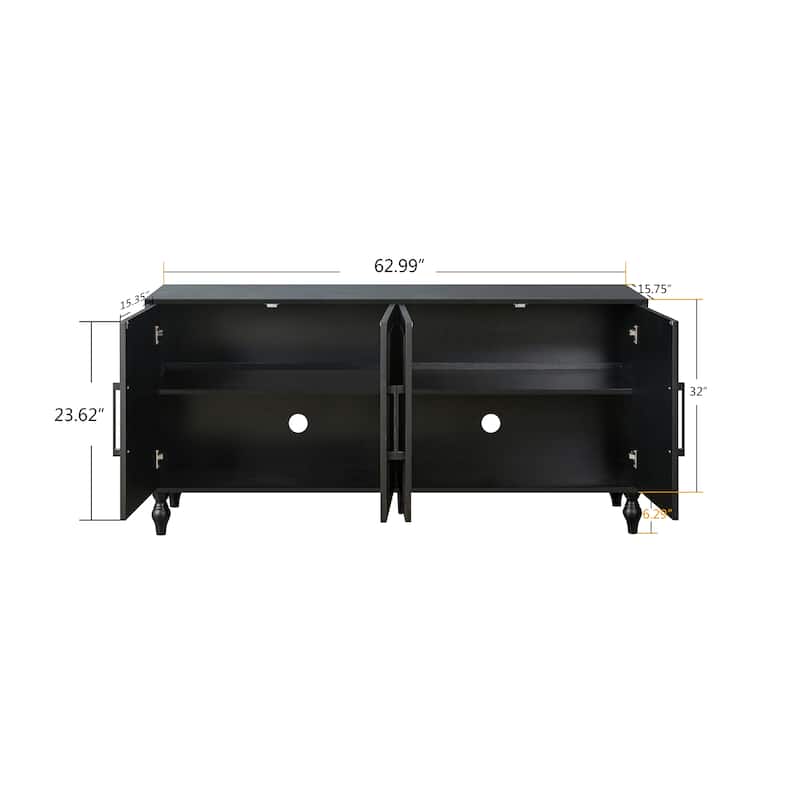 Carved Flower Door Large Storage Cabinet With Metal Handle Suitable For Living Room, Kitchen, Entryway