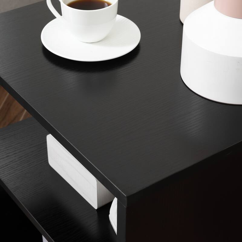 Modern S-Shaped Side Table with Storage Shelf and Steel Poles