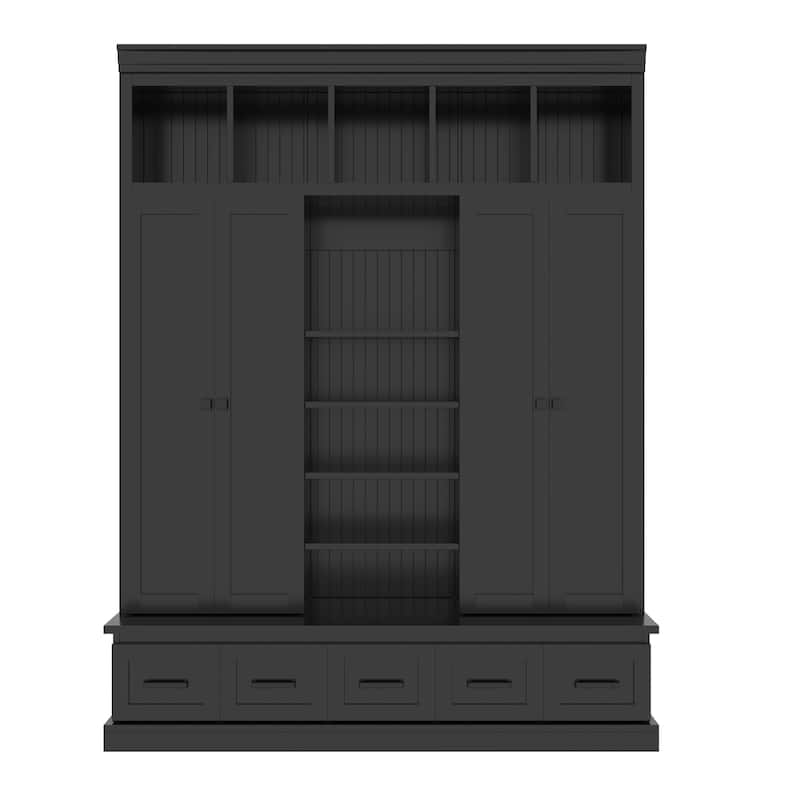 78.7''H Hall Tree with Bench,5 Storage Cubbies,4 Doors, 5 Drawers and Adjustable Shelves