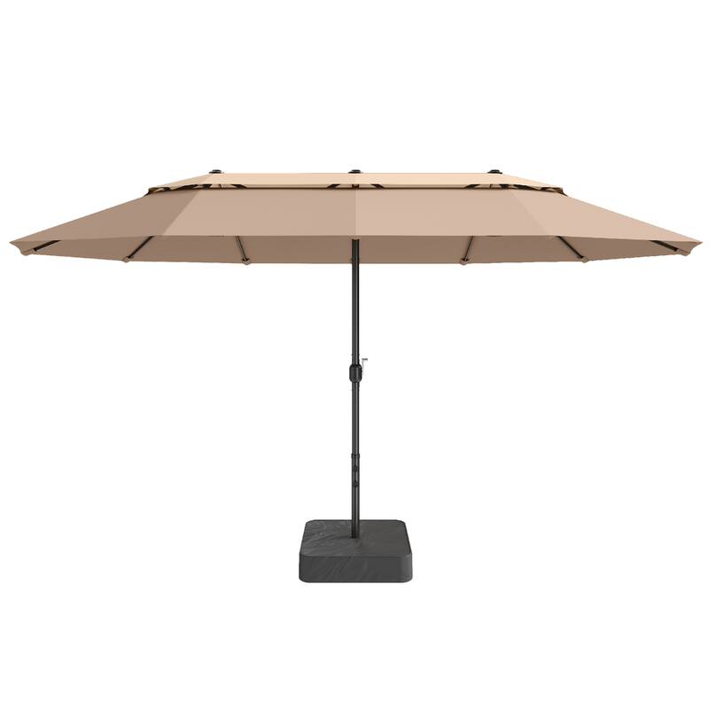 MAISON ARTS 15ft 2-Tier Large Patio Umbrella with Solar Lights, Double-Sided Outdoor Market Umbrellas with Base Included