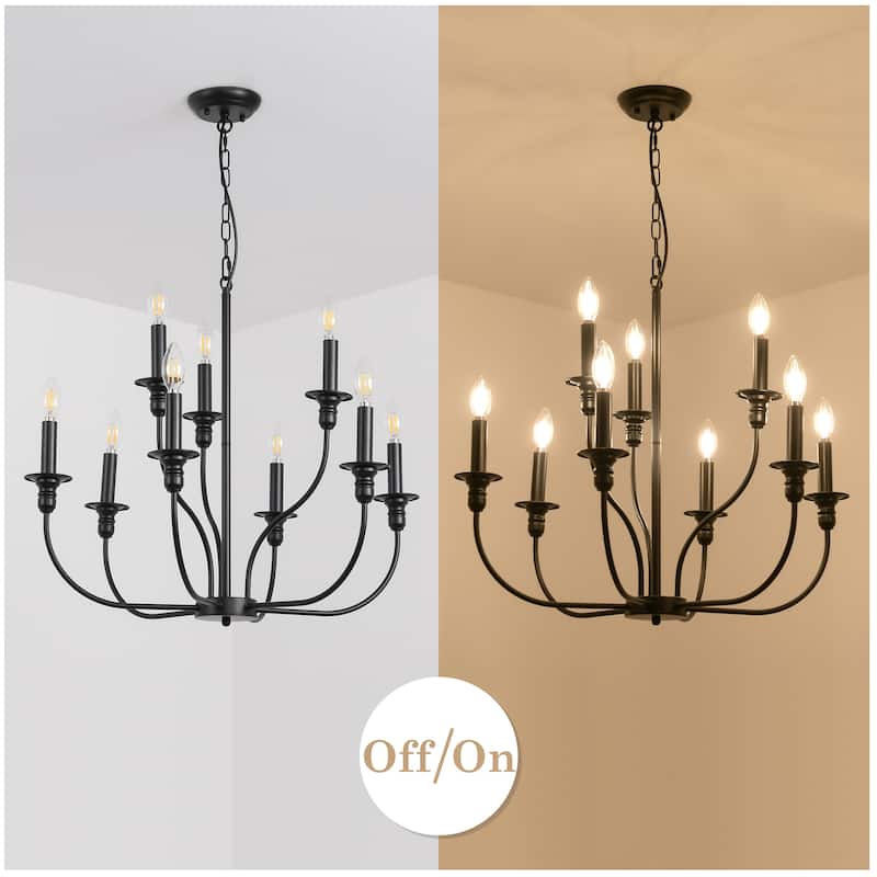 9-Light Candlestick Farmhouse Chandelier for Bedroom Living Room Staircase