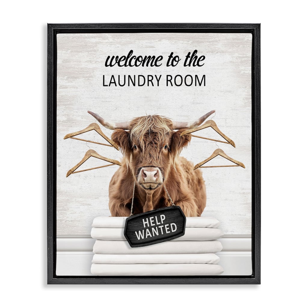 Stupell Welcome Laundry Room Cattle Framed Floater Canvas Wall Art Design By Lettered and Lined
