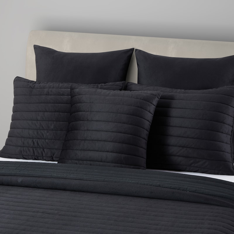 Valencia 20" Square Quilted Decorative Throw Pillow - Black