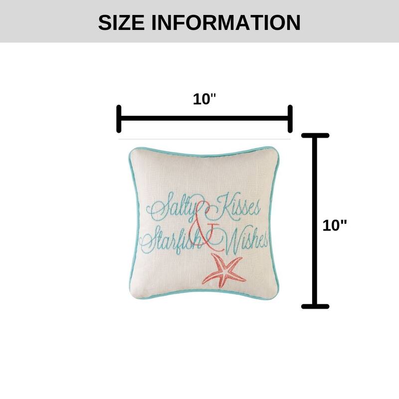 10" x 10" Salty Kisses and Starfish Wish Embroidered Throw Pillow