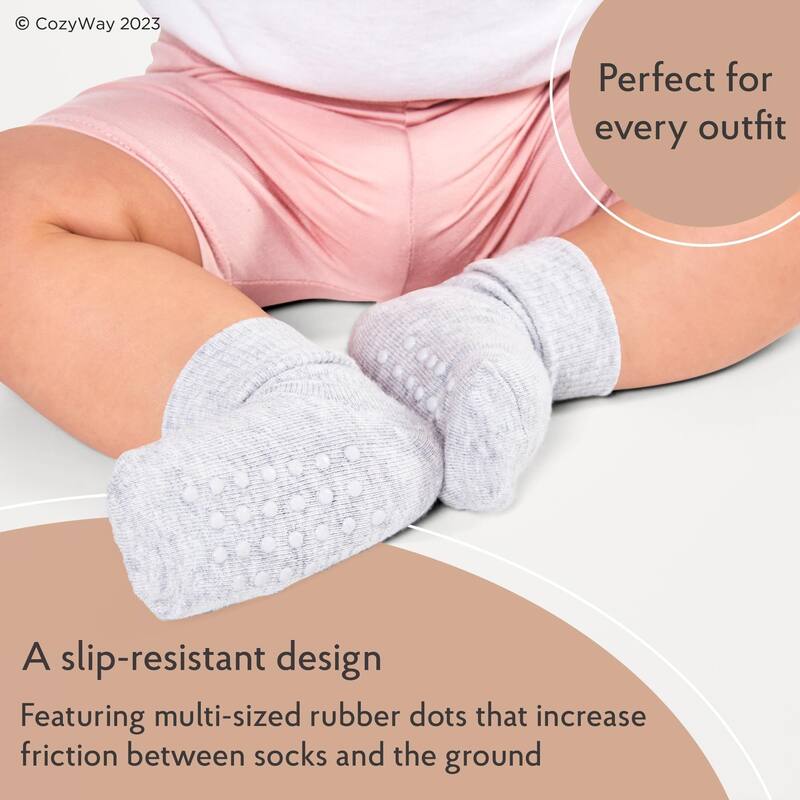 CozyWay Non-Slip Ankle Style Socks with Grippers, Gray, 12 Pack, Unisex, 3-5 Years