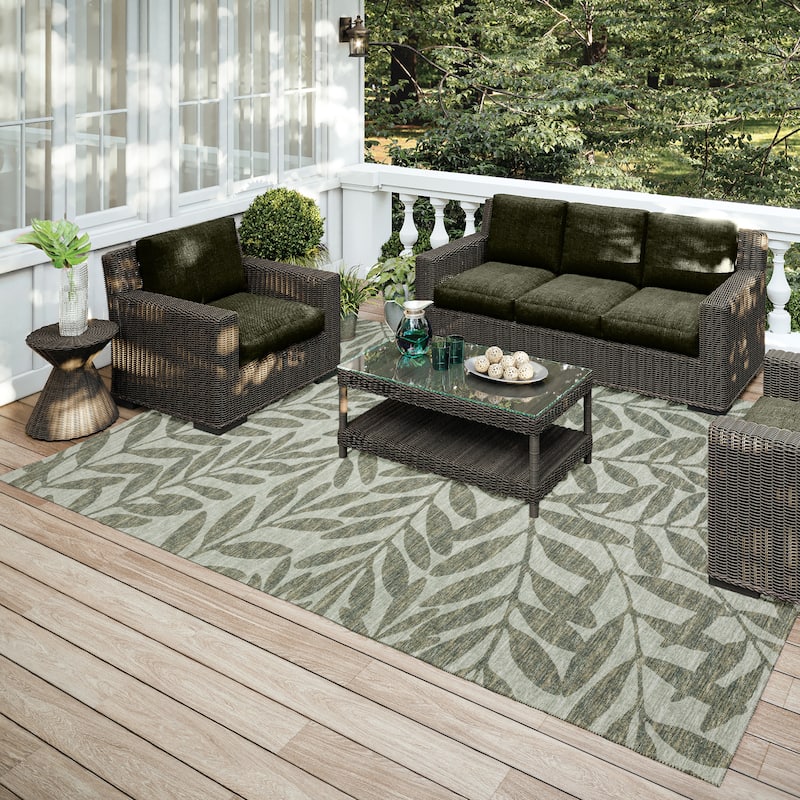 Indoor/ Outdoor Addison Yuma Foliage Motif Washable Area Rug - 3' x 5' - Green
