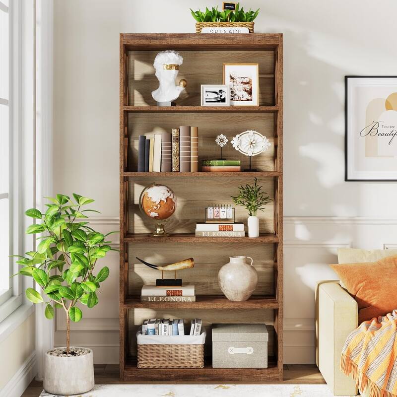 6-Tier Bookcase, 70-Inch Tall Freestanding Bookshelf with Hollow Patterns
