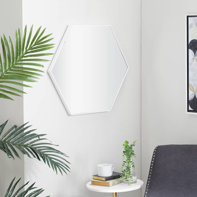 Contemporary Hexagon Wood Wall Mirror - Multiple Finishes and Sizes - 21"W, 24"H - White - Medium