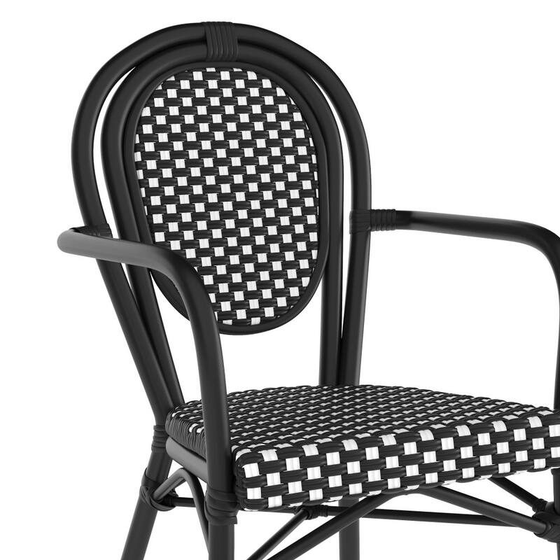 2 Pack All-Weather Commercial Paris Chairs with Arms and metal Frames