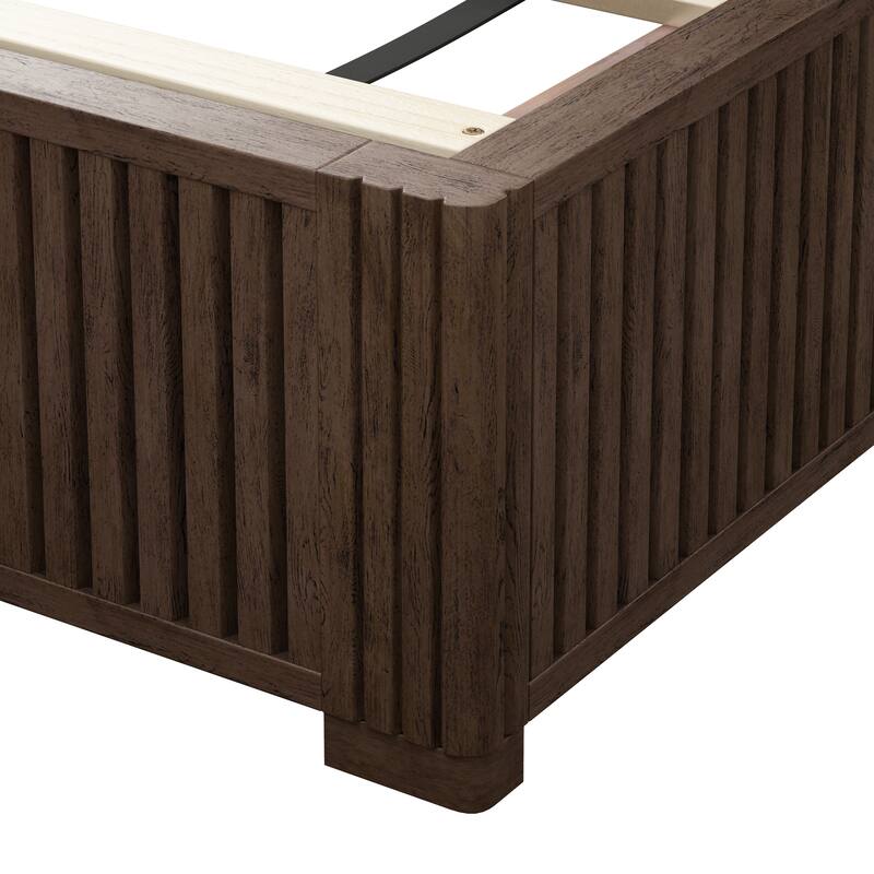 GDFStudio - Modern Solid Wood Low-Profile Platform Bed Frame with Fluted Headboard, Heavy-Duty Support & No Box Spring Needed