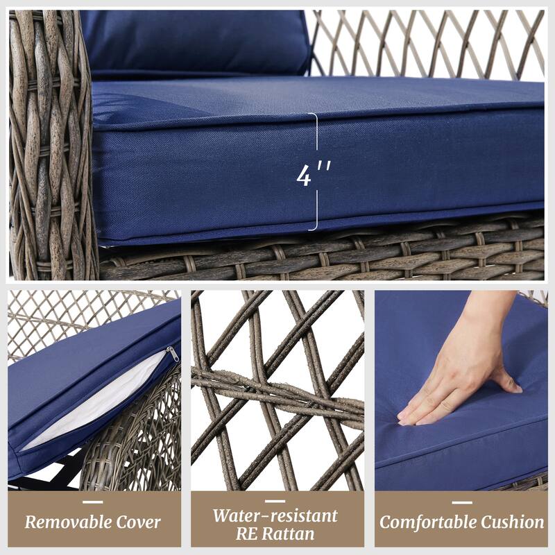 COZYMAN Outdoor Patio 3-Piece Wicker Conversation Set Swivel Rocking Chat Chairs